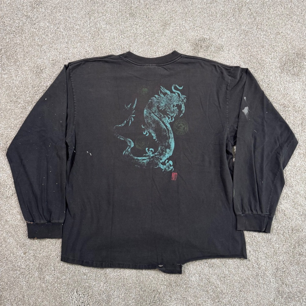 Vintage Nike Yao Ming Dragon NBA Long Sleeve Shirt Mens L Black Distressed